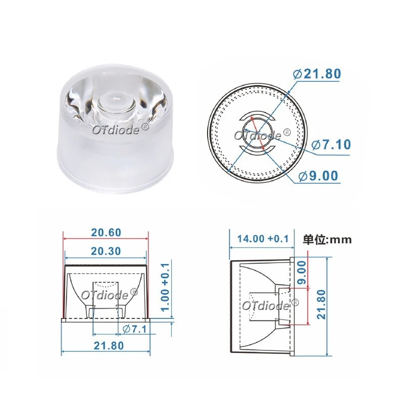 10PCS RGBW LED Lens Waterproof Lens 21.8*14mm Integrated  Lenses 25 30 Degree for DIY 4W 12W RGBW Diode 8pins Stage Light lamp