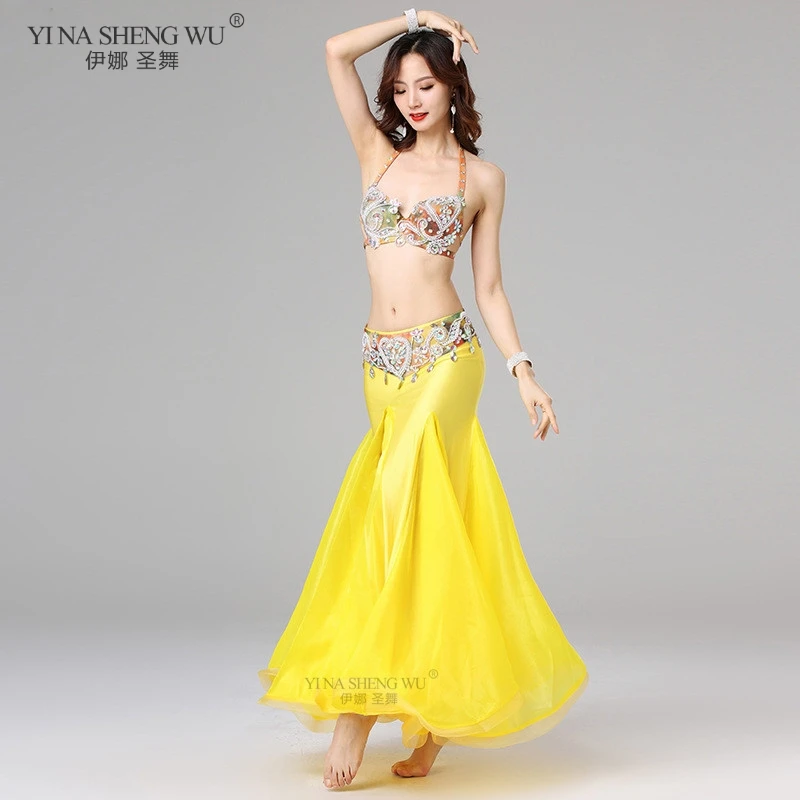 New Women Sexy Oriental Professional Clothing Wear Belly Dancing Side Pulling Long Satin Skirt Lady Bellydance Costume Skirts