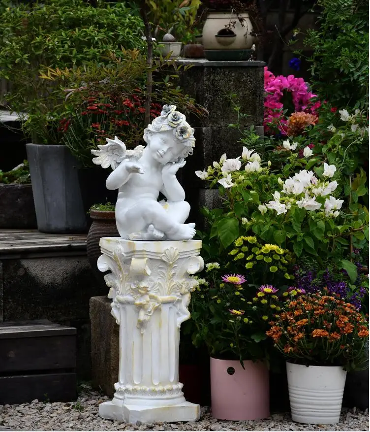 

European Resin Angel Cement Roman Column Ornaments Outdoor Garden Furnishing Decoration Courtyard Villa Balcony Figurines Crafts