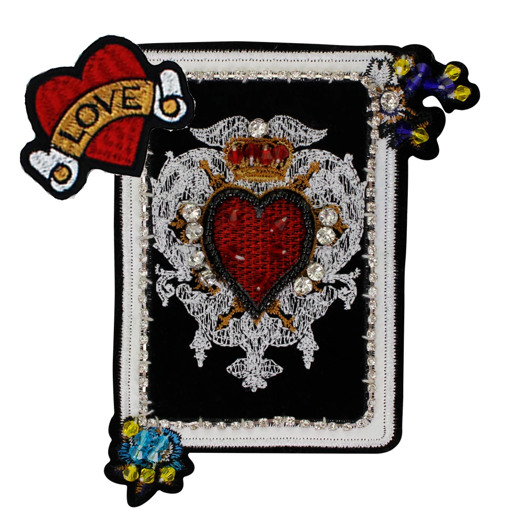 Sequin Beaded Playing Poker Cards Applique Vintage Embroidery Paillette Game Patches Clothing Crown Heart Sewing Accessories