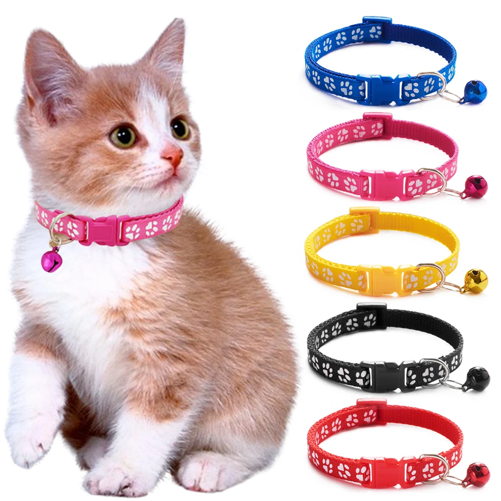 Cute Paw Print Adjustable Kitten Collar Bell Tie Cat Pet Puppy Colourful