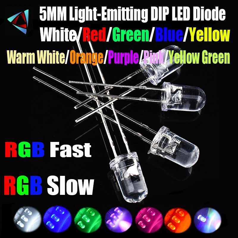 50Pcs 12Colors 5MM LED Diode Kit 3V Set Warm White Green Red Blue Yellow Orange Purple UV Pink RGB FAST SLOW infrared IR