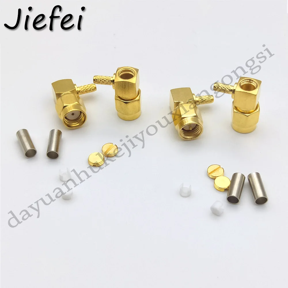 100PCS SMA / RP-SMA  Male Plug 90 Degree Crimp RG174 RG316 LMR100 Cable Right Angle RF Coaxial Connector