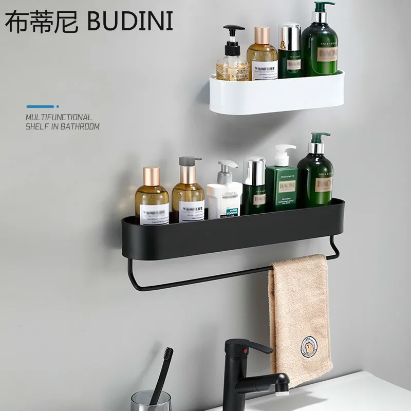 Bathroom Shelf Hanging Rack Kitchen Wall Shelves Bath Towel Holder Black Shower Storage Basket Kitchen Organizer Accessories