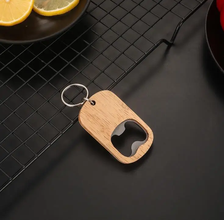 100Pcs/Lot Wooden Bottle Opener Key Chain Wood Unique Creative Gift Can Opener Kitchen Tool Wood Unique Creative Gift SN4068