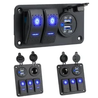Panel de interruptor de coche de 12V y 24V, 2/3 entradas, Control de palanca de luz impermeable, voltímetro Digital, cargadores USB duales, combinación de puertos de salida