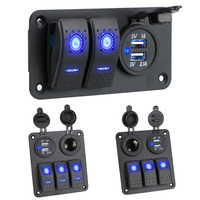 12V 24V Car Switch Panel 2/3 Gang Waterproof Light Toggle Control Digital Voltmeter Dual USB Chargers Ports Outlet Combination