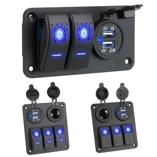 Panel de interruptor de coche de 12V y 24V, 2/3 entradas, Control de palanca de luz impermeable, voltímetro Digital, cargadores USB duales, combinación de puertos de salida