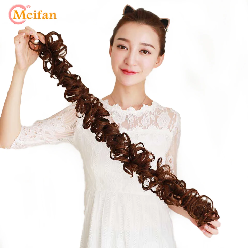 MEIFAN Synthetic Messy Scrunchies Curly Donut Chignon Hair Bun Elastic Band Hair Extensions Hairpieces for Women