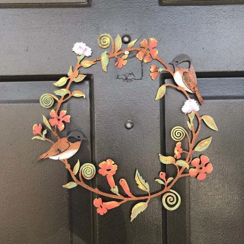 

Flowers Wreath Wall Art Bird Garland Metal Hanging Wreath for Home Courtyard Door Wall Farmhouse Decoration Accessories