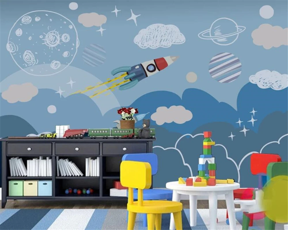 Custom size wallpaper Hand drawn children's room spaceship living room bedroom sofa TV background wall 3d wallpaper decoration