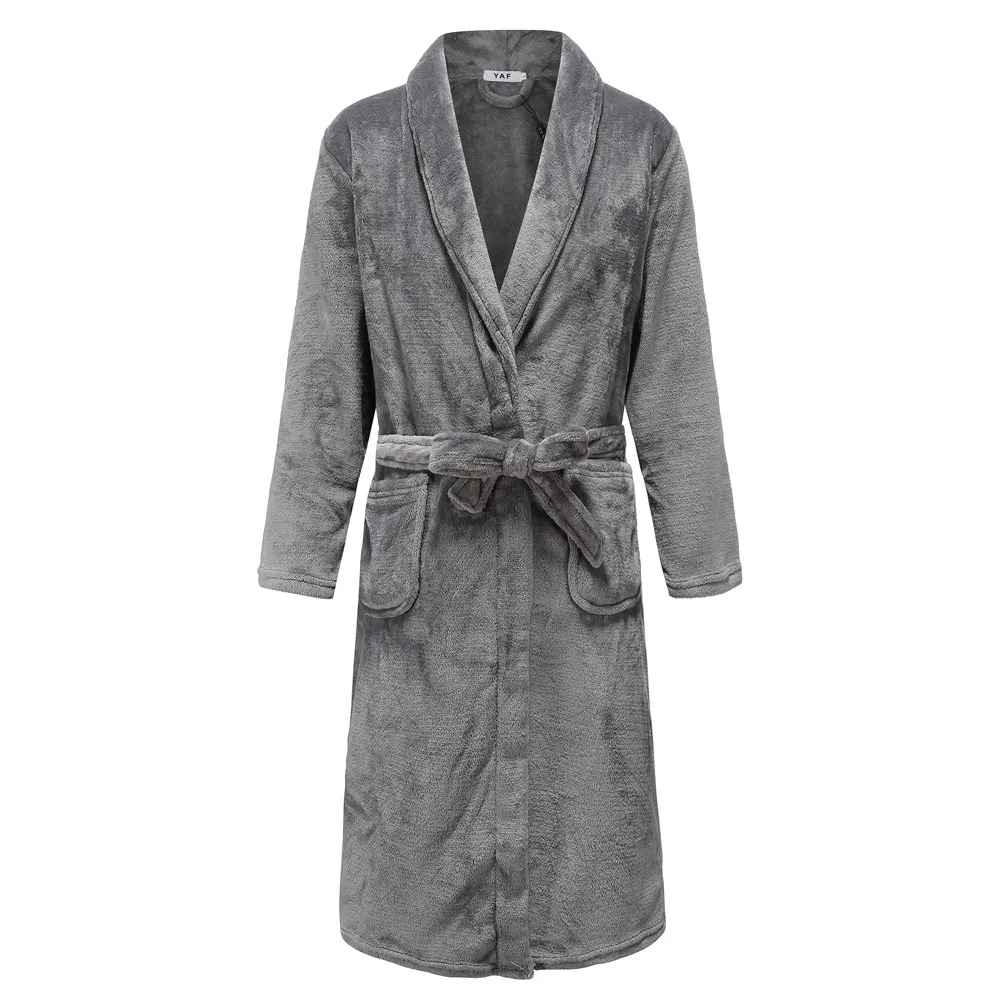 Flanel Heren Nachtkleding Neglige Winter Coral Fleece Jurk Nachtkleding Thuis Kleding Dikke Badjas Riem Zak Nachtjapon