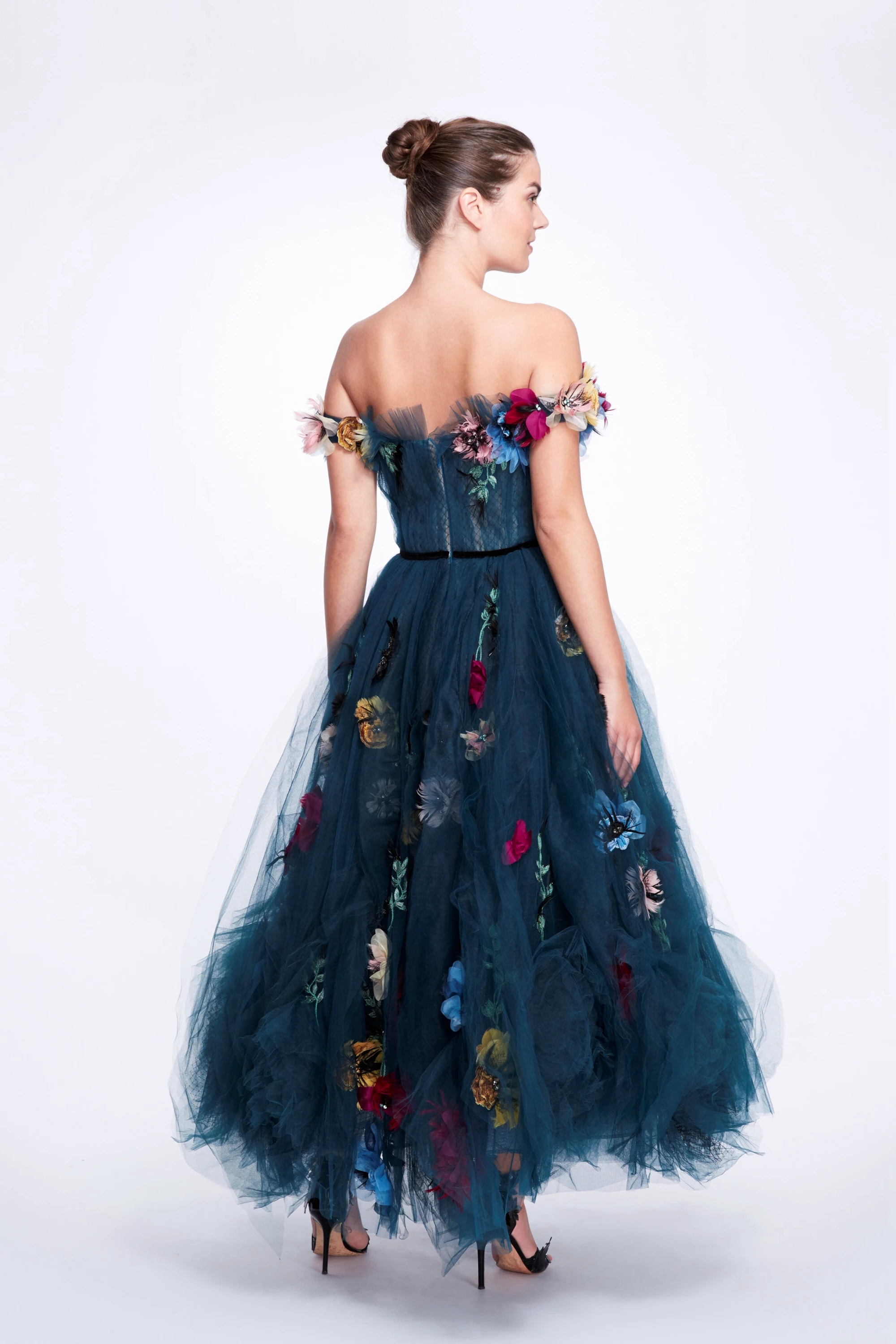 Off-Shoulder Dark Blue Sweetheart Tulle Dress Lush A-Line Floral Dresses 3D Flowered Evening Dress 2023 Ever Pretty Plus Size