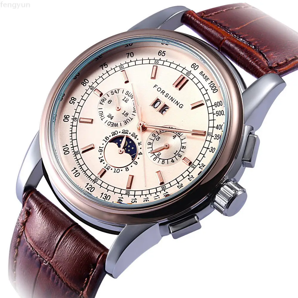 Fashion trend, sun and moon, Roman numerals, automatic mechanical watch, male watch