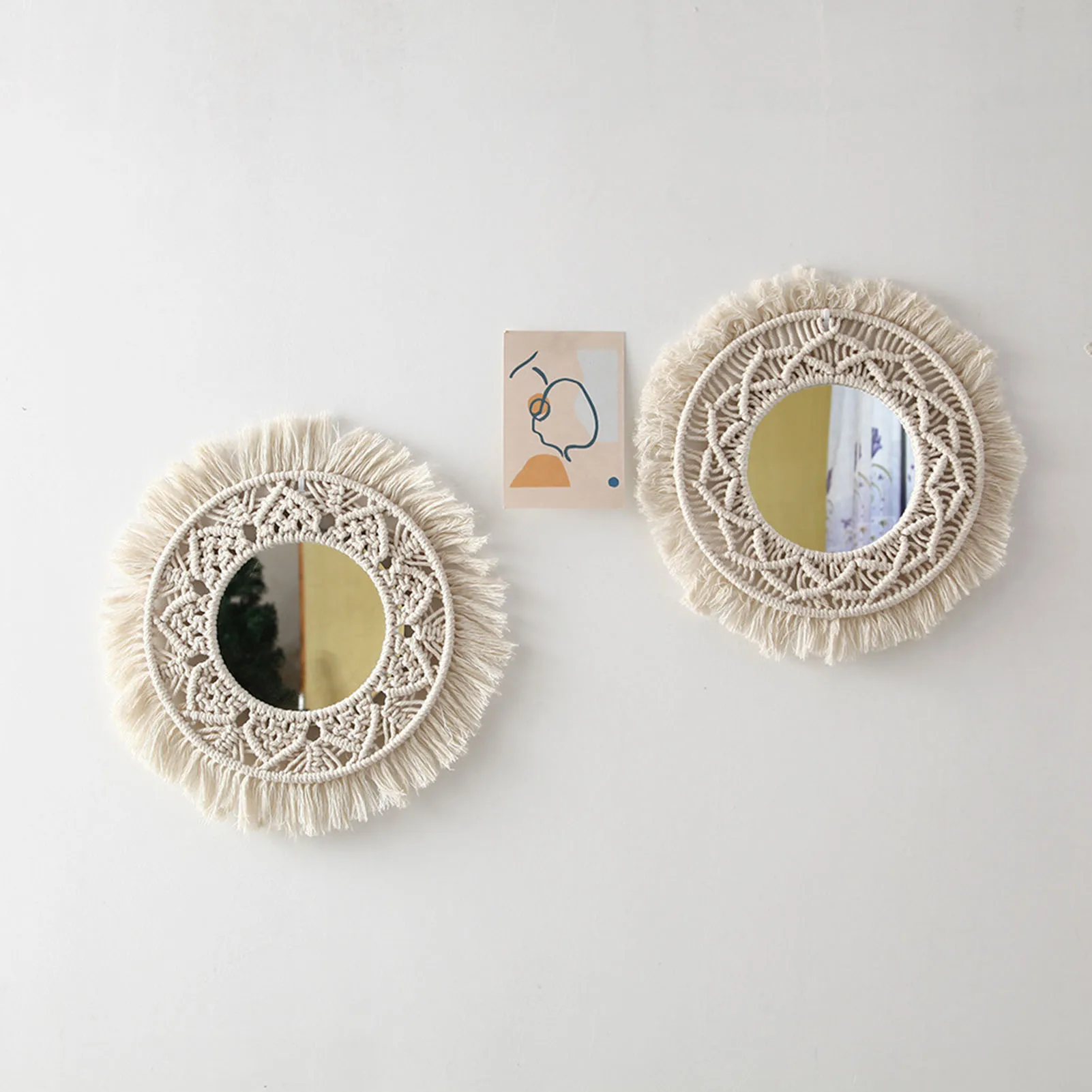 New Wall Hanging Mirror Boho Wall Art Mirror With Fringe Round Hanging Wall Mirrors Makeup Mirror Decorative Wall Art Supplies