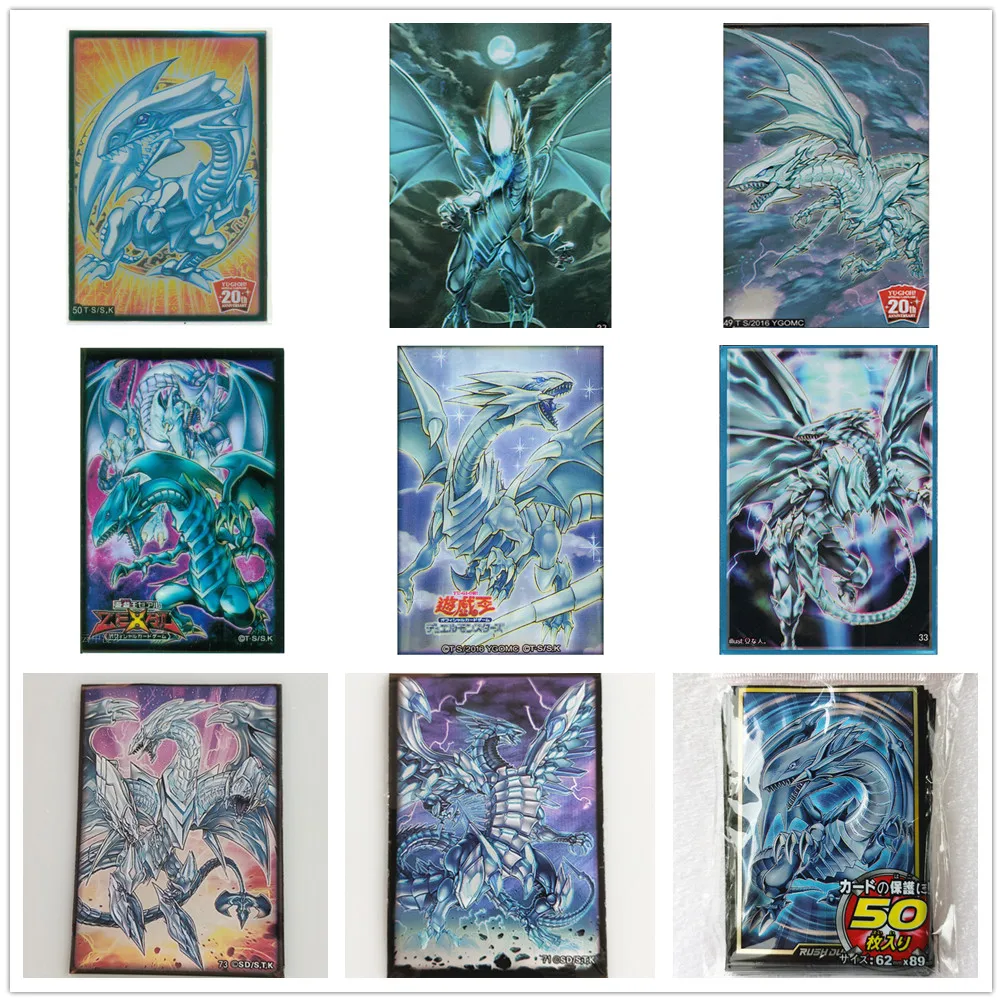 50 PCS/Pack Yugioh BLUE-EYES Chaos MAX White Dragon Game Card Sleeve EYES OF BLUE Yu-Gi-Oh! Monster Card Barrier Protector