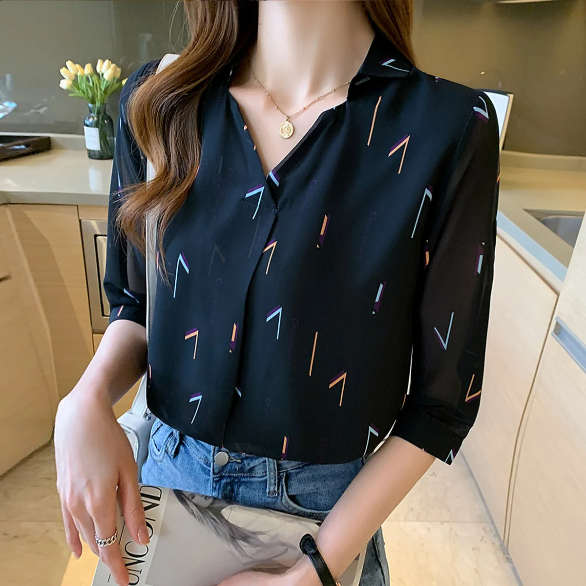 Print Oversized T-shirt Chiffon Ladies Shirt Women's Short Sleeve Top Lace Thin T-shirts Summer 2021 Strip Tops Female Clothing