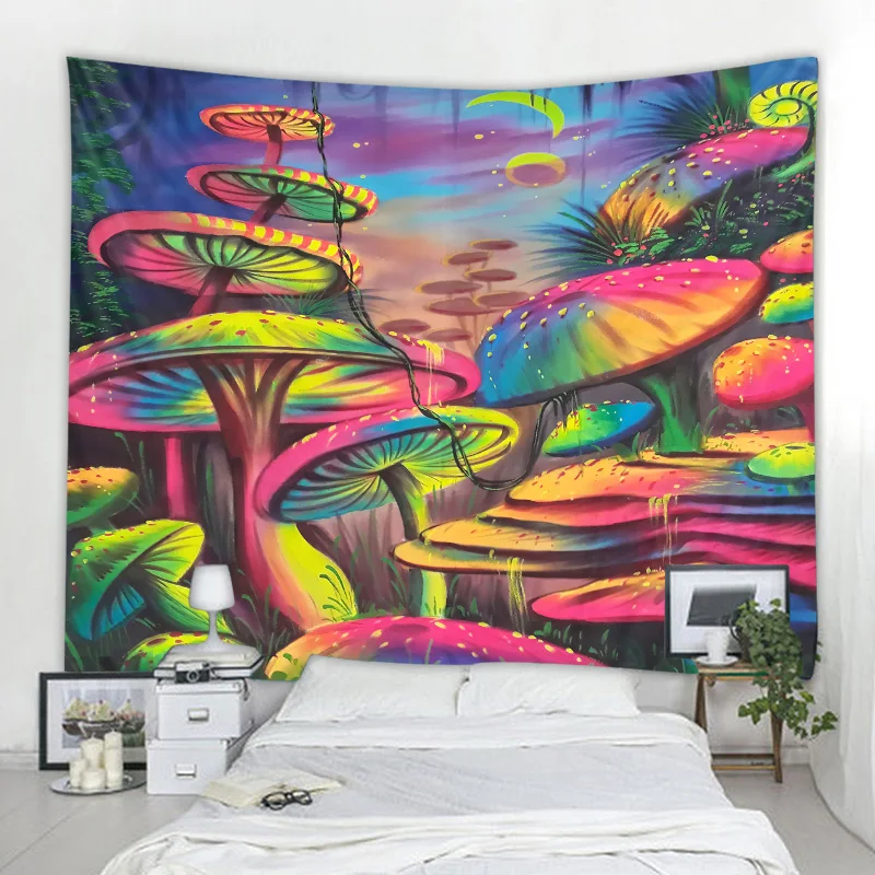 3DTrippy mushroom print tapestry hippie colorful art tapiz wall hanging tapestry psychedelic bohemian room decoration 8 sizes