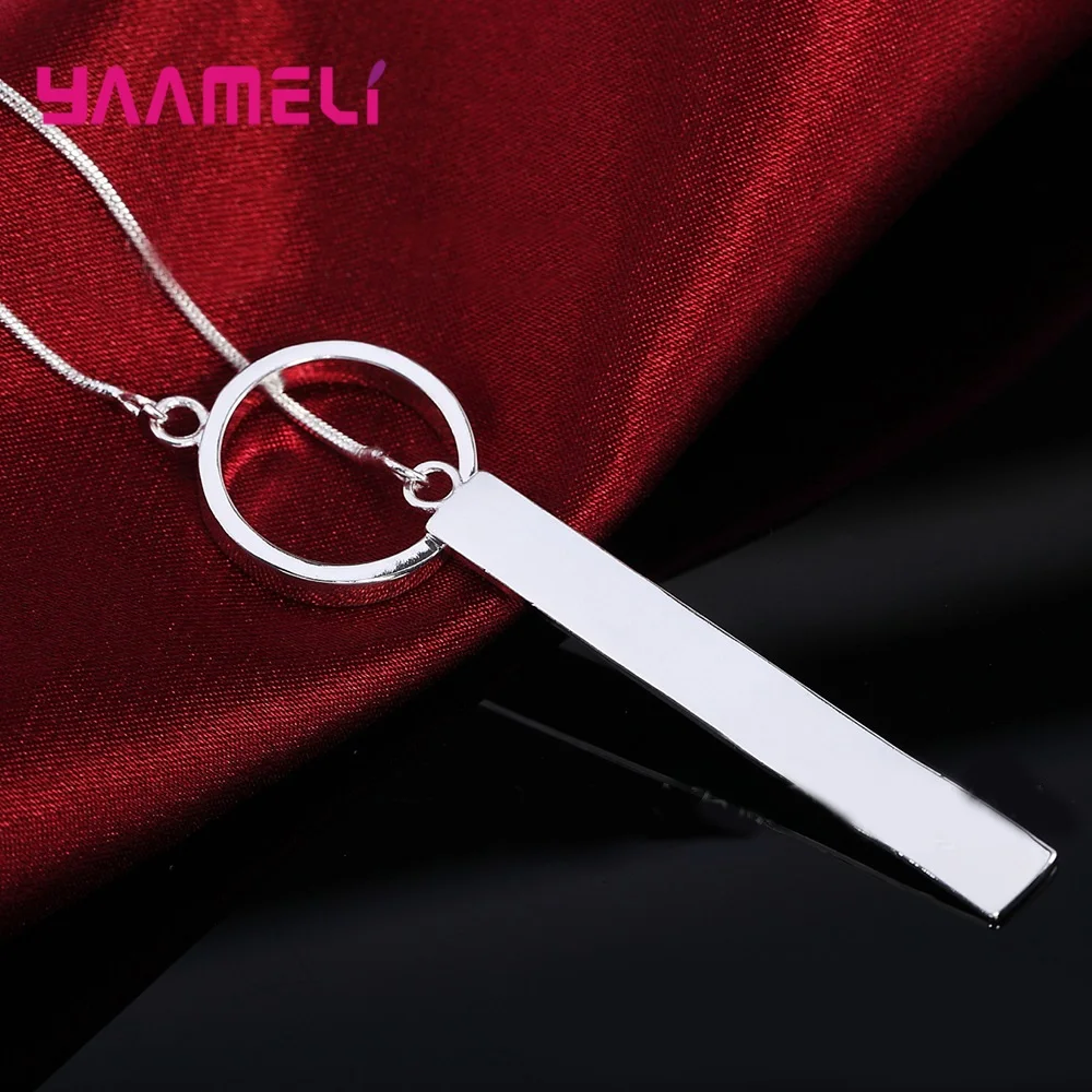 Trendy 100% 925 Sterling Silver Collar Geometric Loop Strip Pendant Snake Chain Necklaces for Women Gift Simple Fine Jewelry