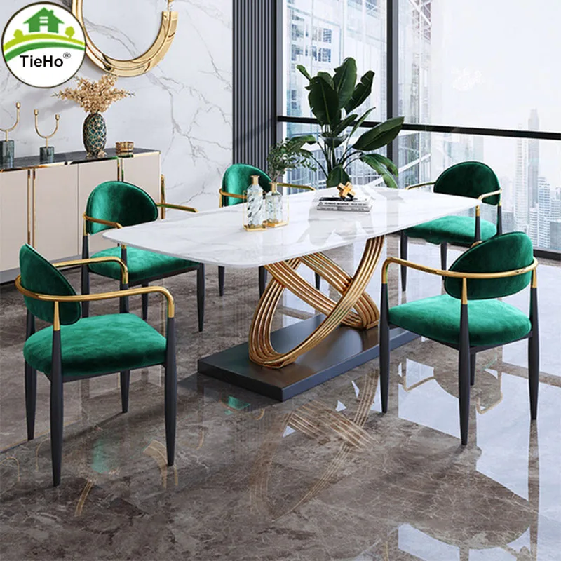 TieHo Luxury Dining Table Chair Set Rock Countertop Small Apartment Simple Modern Rectangular Kitchen Table Home Hotel Furniture