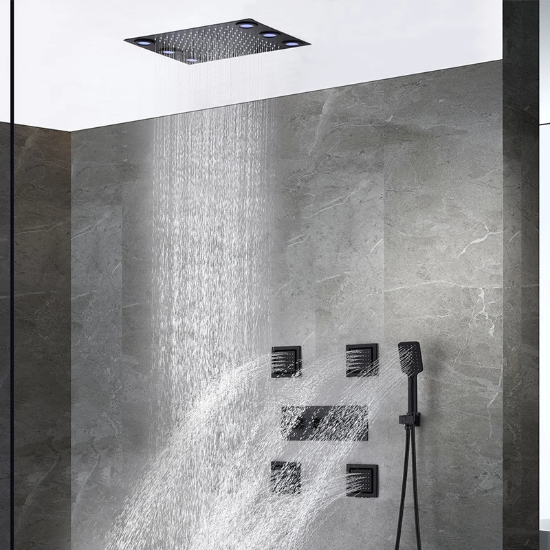 Imagem -02 - Led Black Shower Panel Grupo Chuvas no Teto Banheiro Massagem Jatos Corporais 360x500 mm Pol