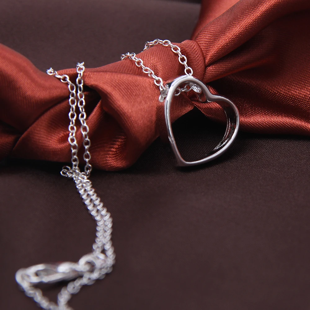 DOTEFFIL 925 Sterling Silver Heart Pendant Necklace 18 Inches Chain For Women Wedding Engagement Jewelry