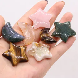 Piedra Natural para decoración del hogar, adornos con forma de Luna y estrellas de la suerte, cristal curativo de Reiki, Cuarzo Rosa, Cuentas pequeñas, joyería DIY, 1 unidad, 10g