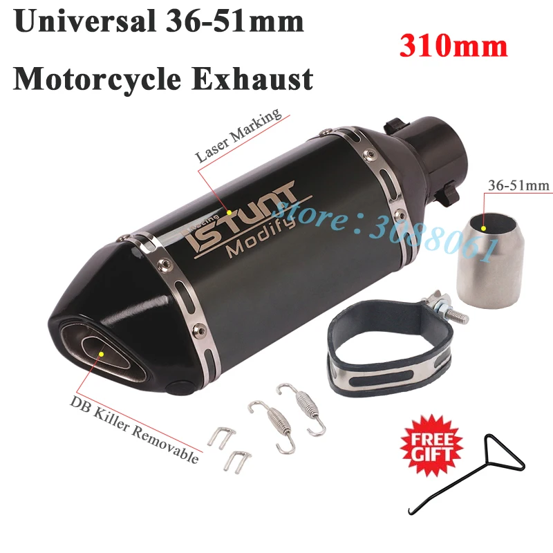 Universal 370mm Motorcycle Exhaust Pipe Escape Silencer Modify Muffler DB Killer For NMAX155 NVX125 R15 Z250 NC700 Dirt Bike R1