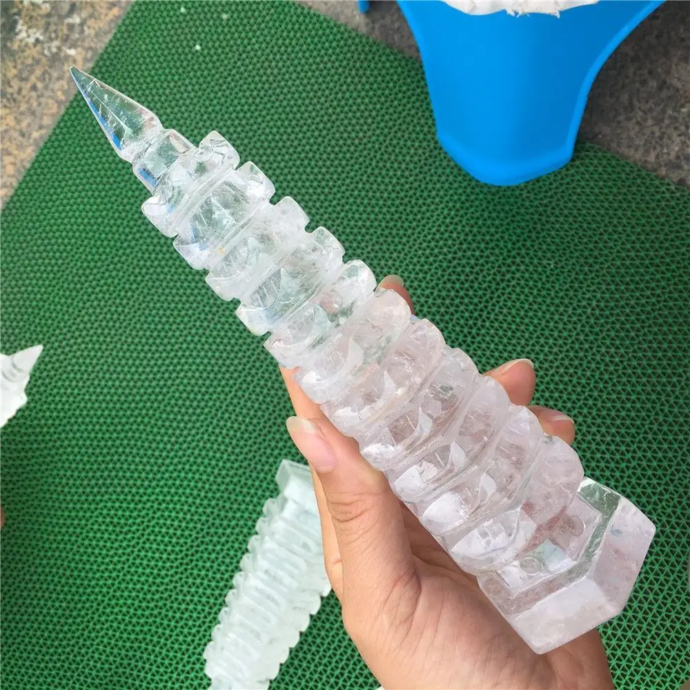 Large Clear Lemurian Seed Wenchang Pagoda Quartz Natural Point Cluster Crystal Rock Reiki Healing Gift Decor