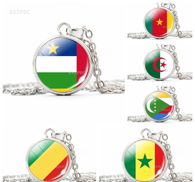 Flag Necklace Africa National Flag Egypt Nigeria Libya South Africa  Button Pendant Glass Jewelry Patriot Souvenir Gifts