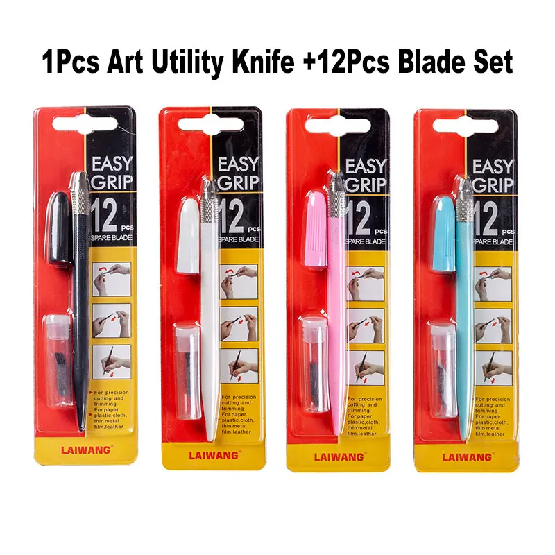 Art Utility Knife Cutter With 12 Blades Set Paper Cutting Pen Knives Handicraft Carving Engraving Sculpture Tool DIY Stationery