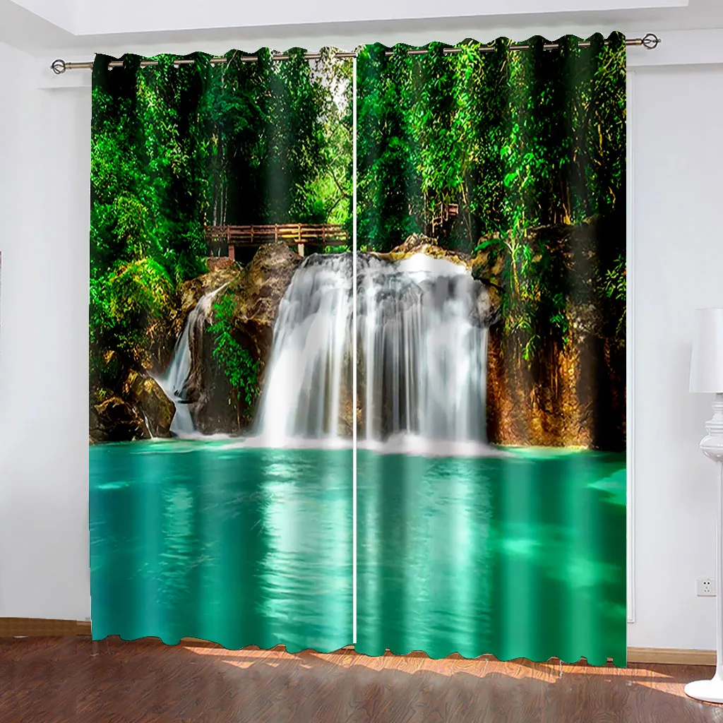 

personality curtains Landscape Printing Living Room Sunshade Custom Curtain Set Children's Bedroom Hook Decoration