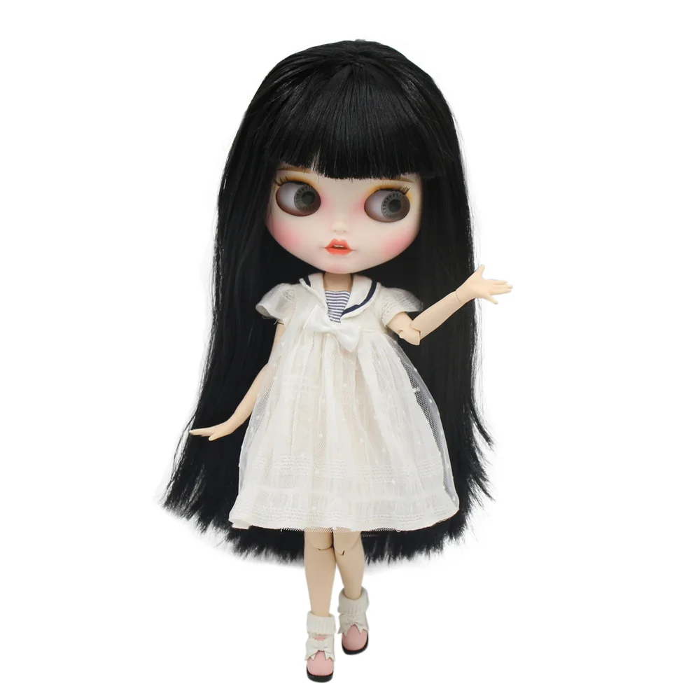 ICY DBS Blyth doll 1/6 bjd with open mouth black straight hair white skin customized matte face Joint body