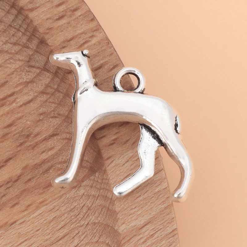 20pcs Tibetan Silver Greyhound Whippet Hound Dog 3D Charms Pendants Beads for Fashion Necklace Jewelry Making Finding22x20mm