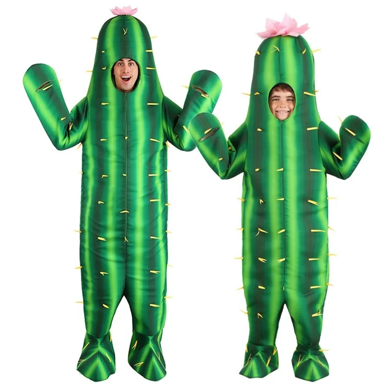 Unisex Volwassen Cactus Kostuum Cosplay Vakantie Feest Grappige Groene Mannen Cactus Voor Kinderen Jongen Jumpsuit Fancy Dress