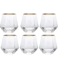 Creative Crystal Diamond Glass Cups Gold Painted Six Edged Household Juice Milk Transparent Cup Glass Drinkware Coffee Mugs