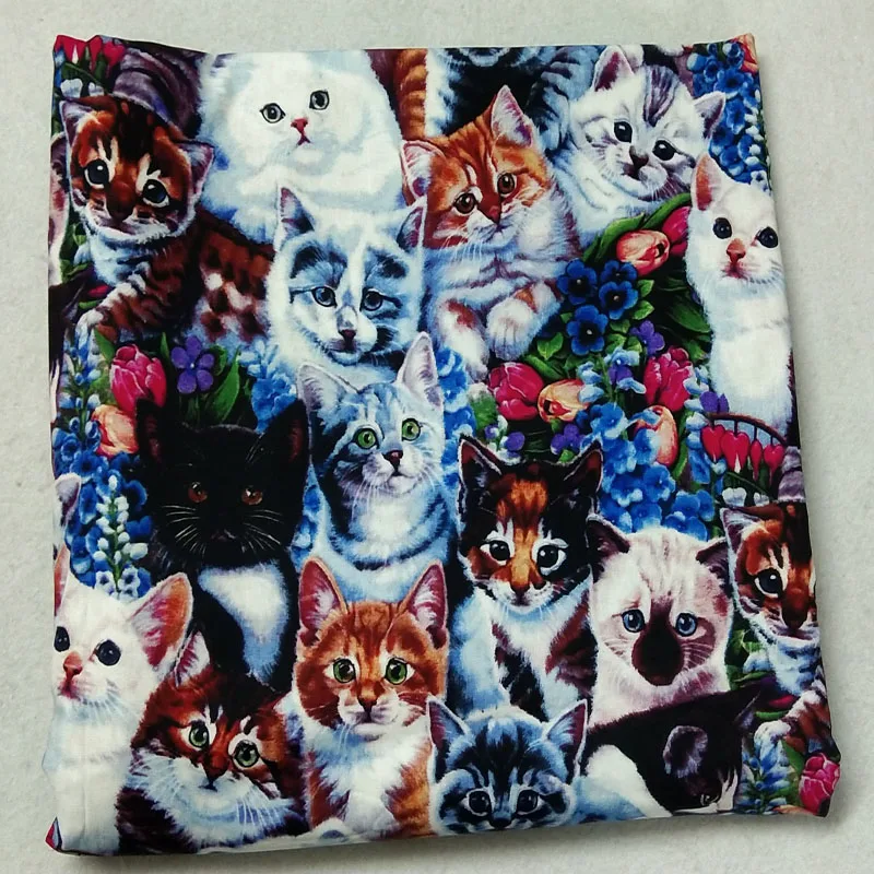 50x105cm Vivid Cats Firends Printed Cotton Fabric Cat Fabric Patchwork Cloth Bag Party Home Decoration