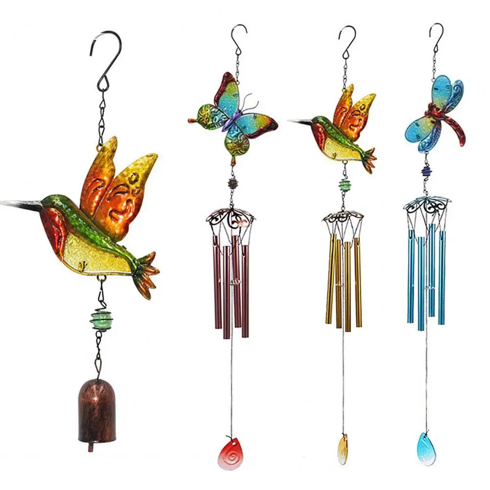 Wind Chime Hummingbird Dragonflies Metal Glass Painted Crafts Hanging Pendants Bell Aluminum Pipe Home Courtyard Hanging Decors