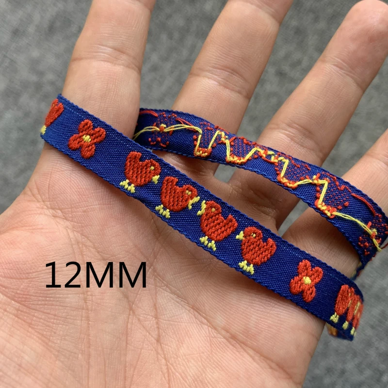 3YARD 3/8 INCH 11-12MM Restoring Ancient Ways Chicken Flowers Handmade Jacquard Ribbon Lace ZERZEEMOOY