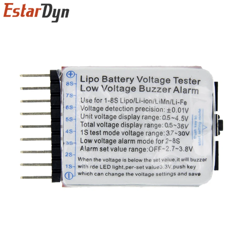 1-8S Lipo/Li-ion/Fe RC helicopter airplane boat etc Battery Voltage 2 IN1 Tester Low Voltage Buzzer Alarm