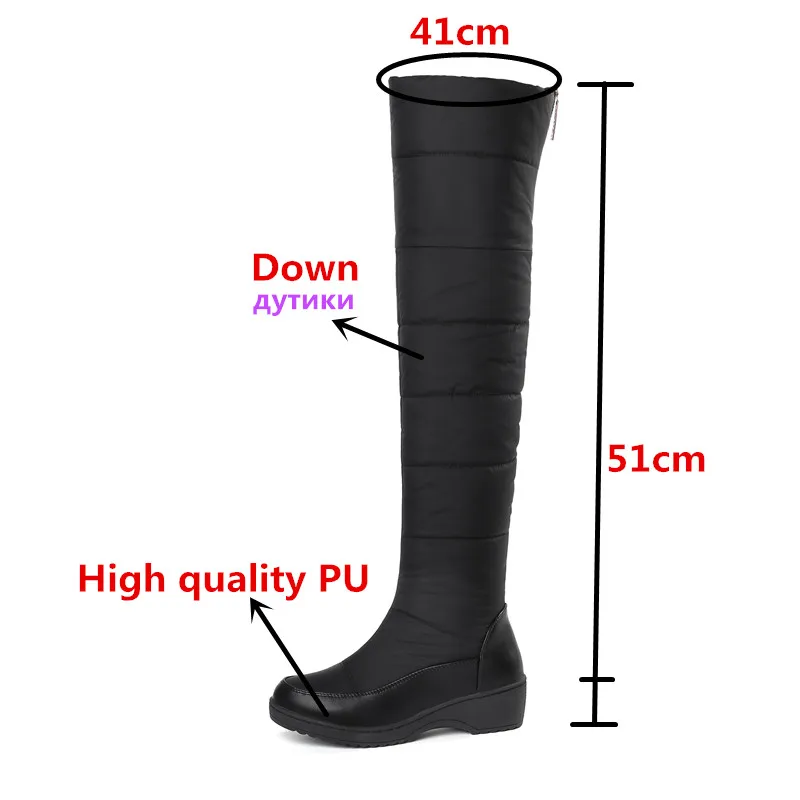 MORAZORA BIG SIZE 35-44 Warm down snow boots women plush zipper over the knee high boots black blue ladies cotton winter boots