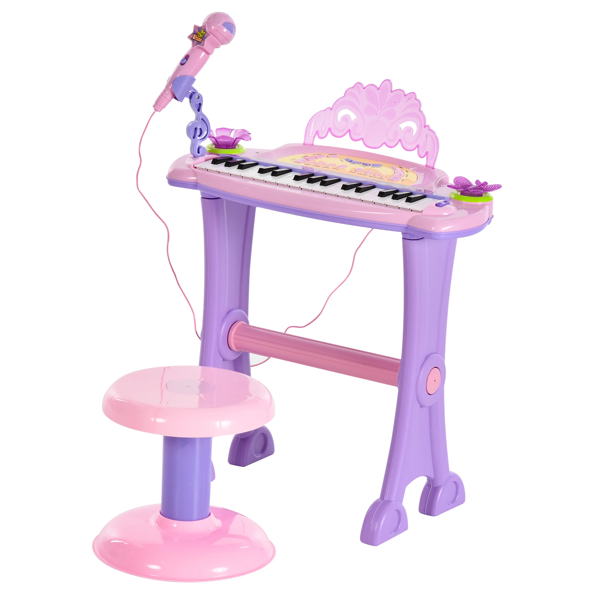 Homcom elektronisch kindertoetsenbord 32-toetsen microfoon licht geluid mp3 karaoke
