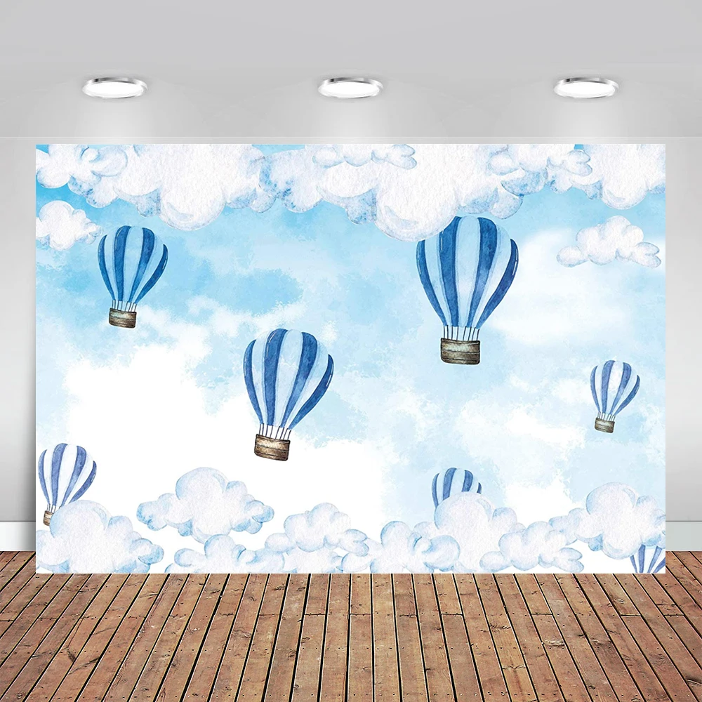 

Hot Air Balloon Backdrop for Photography Blue Sky and White Clouds Kids Birthday Party Decorations Baby Shower Photo Background