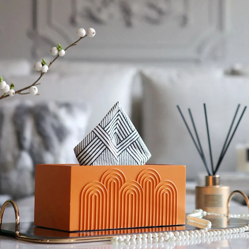 Geometric Curve Texture Wood Paint Craft Paper Towel Box Metal Drawer Storage Box Room Dining Coffee Table Paper Drawer Box