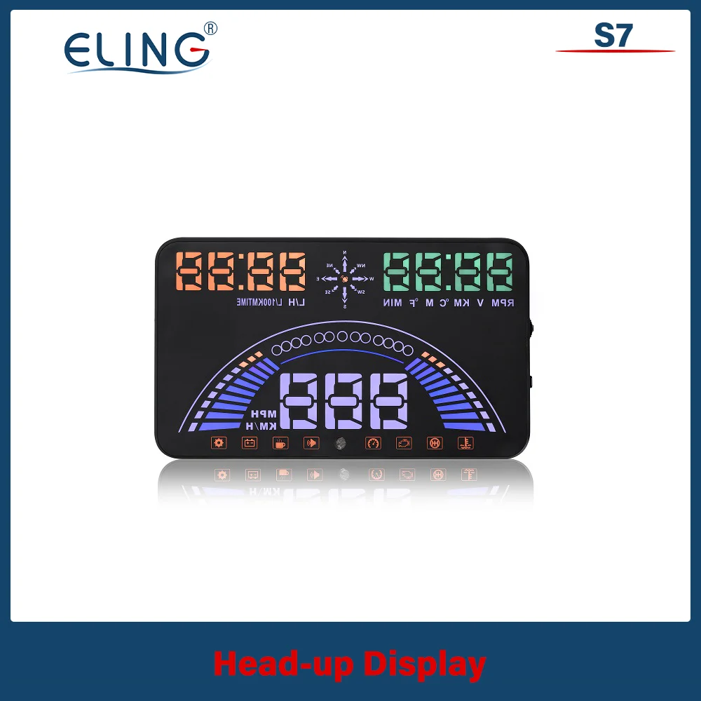 ELING S7 HUD OBD2 GPS Head Up Display Two Systems Speedometer Gauge Tachometer Fuel Level Driving Time Buzz Projector