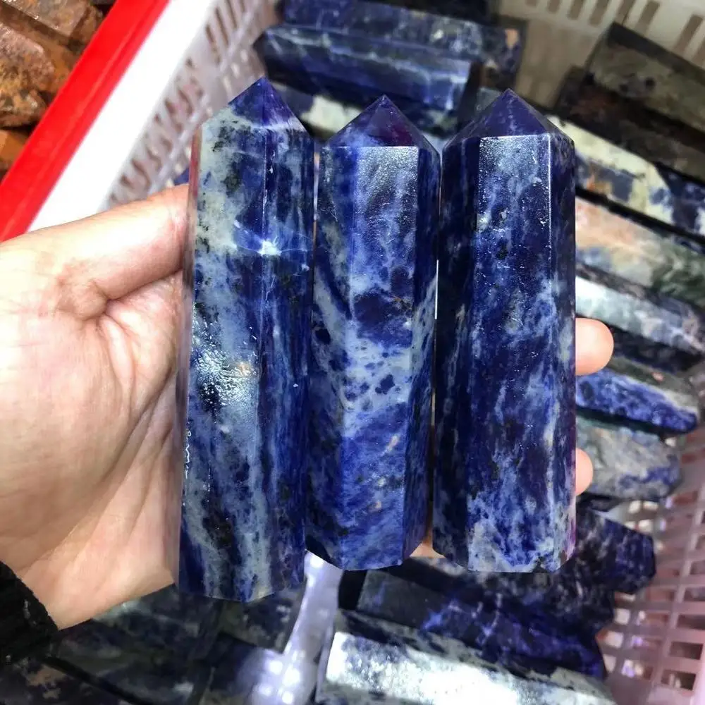 Natural Crystal Point Sodalite Stone Tower Healing Reiki Obelisk Polished Blue Quartz Ornament for Home Decoration - Image 2