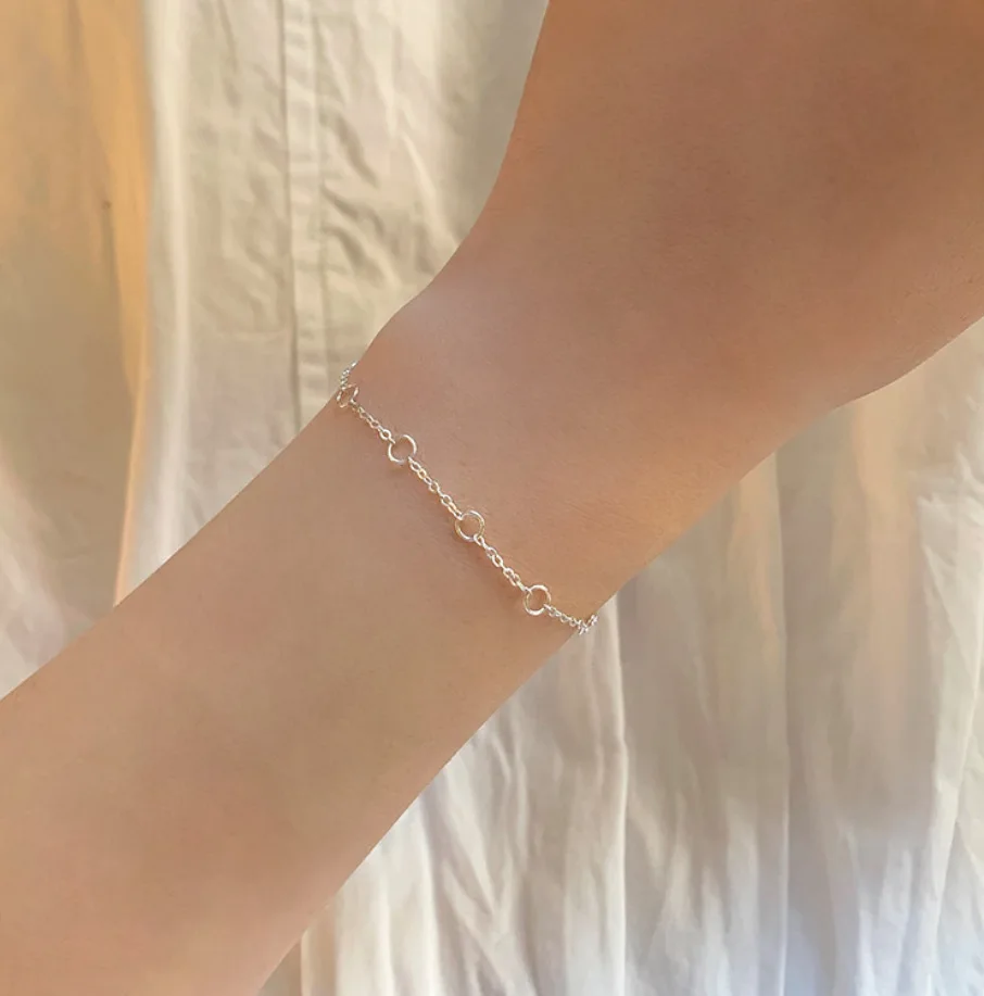 

18K Gold Authentic 925 Sterling Silver Circles Chain Bracelet Wrist C-A304