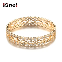 Kinel New Arrivals 585 Rose Gold Ring Double Row Micro-wax Inlay Natural Zircon Hollow Rings Women Wedding Party Fine Jewelry