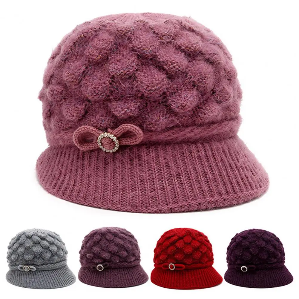 Winter Women Hat Warm Knit Non-shedding Breathable Vibrant Color Warm Knit Hat with Visor for Women