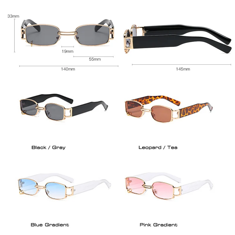 SO&EI Fashion Small Rectangle Punk Sunglasses Women Brand Designer Vintage Metal Ring Decoration Men Sun Glasses Shades UV400